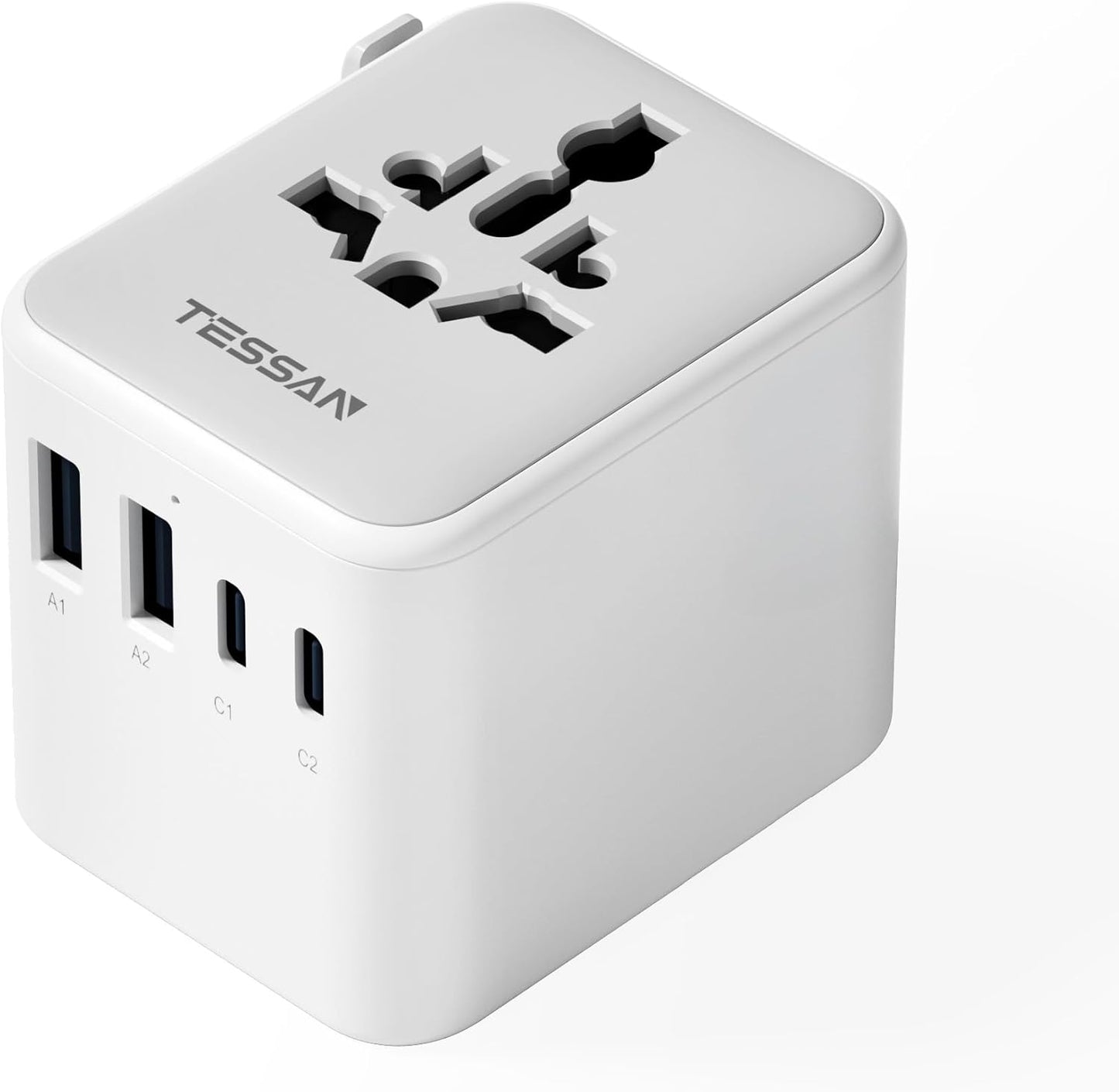 TESSAN Reiseadapter Weltweit Mit 2 USB a Und 2 USB C, Grau