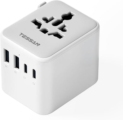 TESSAN Reiseadapter Weltweit Mit 2 USB a Und 2 USB C, Grau