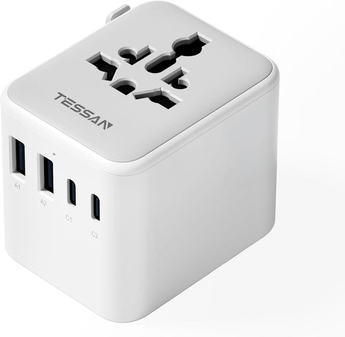 TESSAN Reiseadapter Weltweit Mit 2 USB a Und 2 USB C, Grau