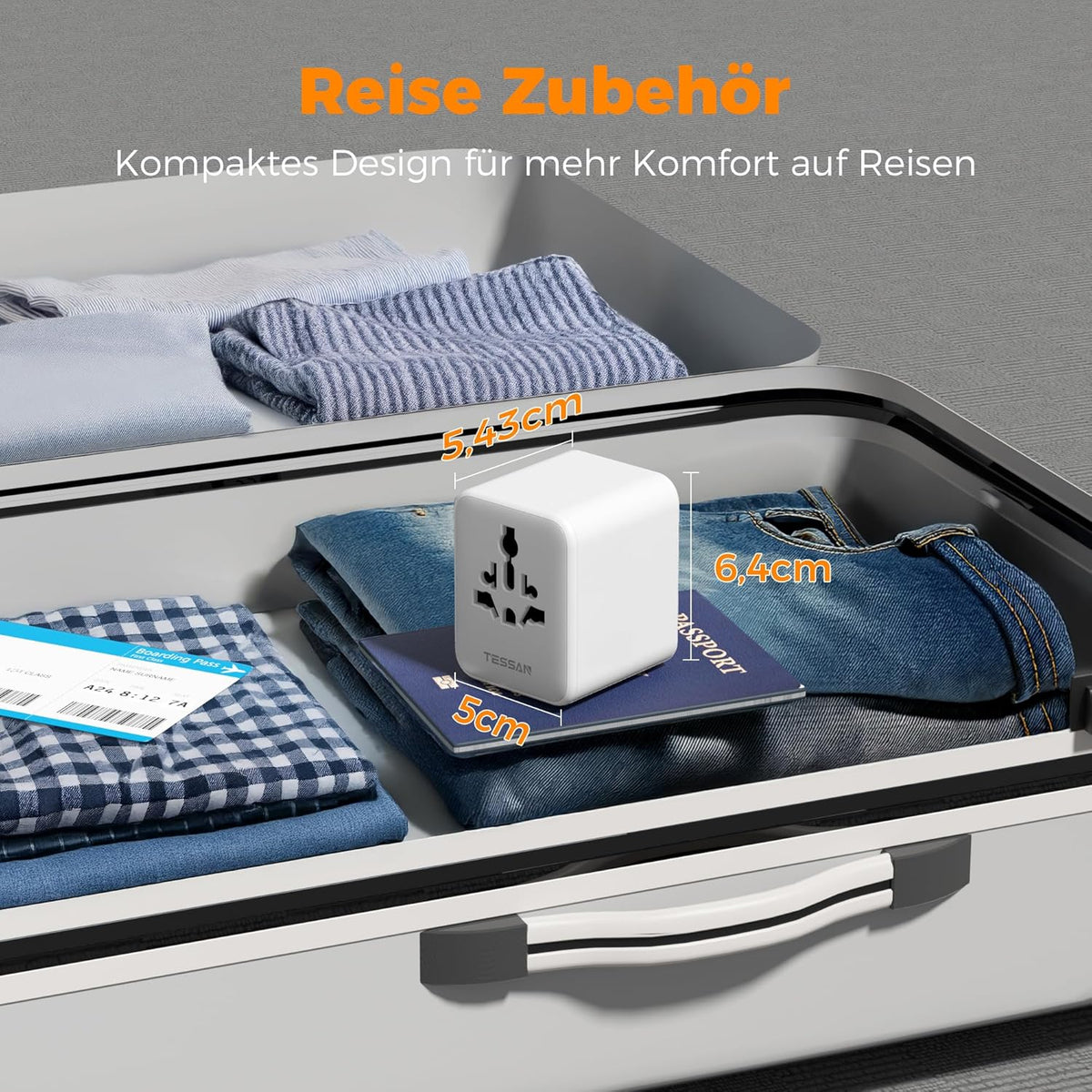 TESSAN Reiseadapter Weltweit Mit 2 USB a Und 2 USB C, Grau